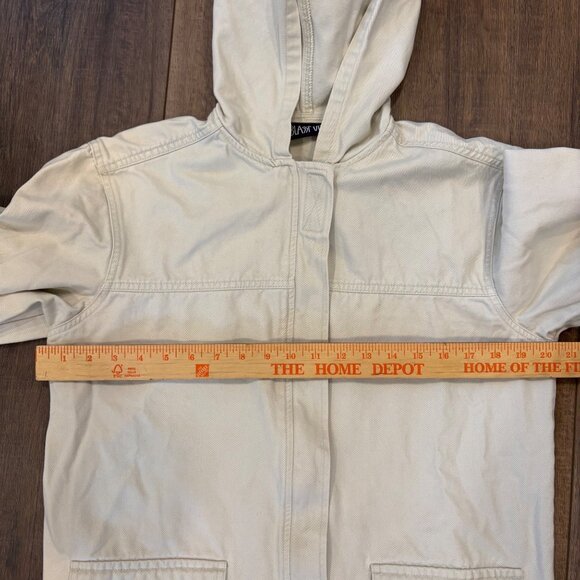 Vintage Canvas Cotton Hooded Jacket Small Cargo Zip hook&loop Neutral Cotton - Picture 6 of 8
